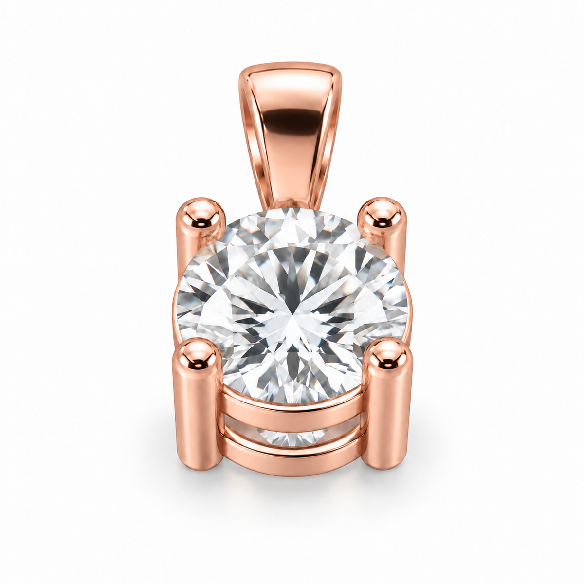 P742 round diamond solitaire pendant in rose gold, without chain