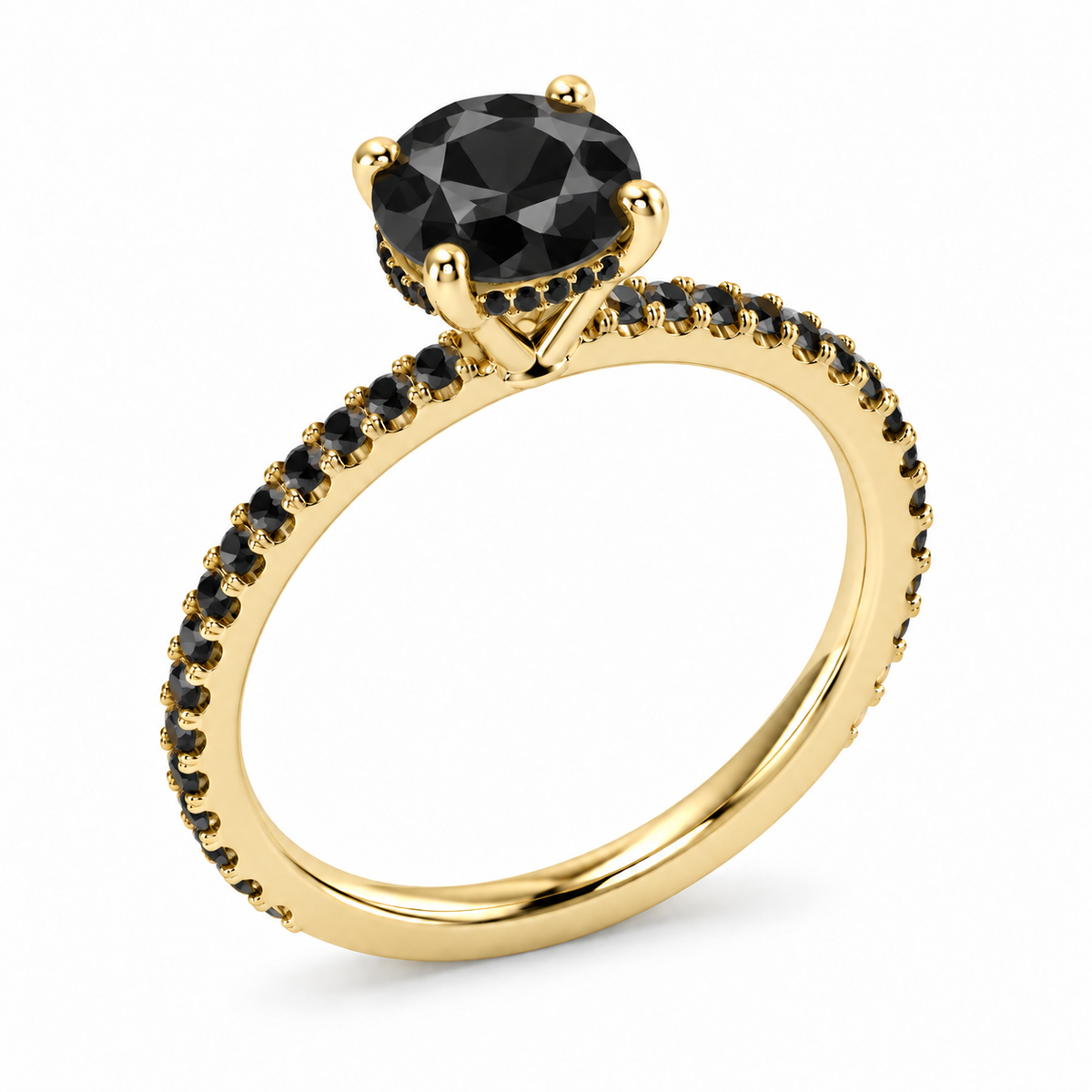 R4049-100 ring with black diamonds in yellow gold