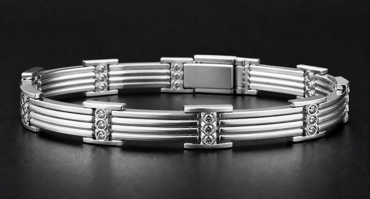 SC25 – Bracelet bicolore pour homme en or blanc et or jaune avec diamants — vue détaillée 3