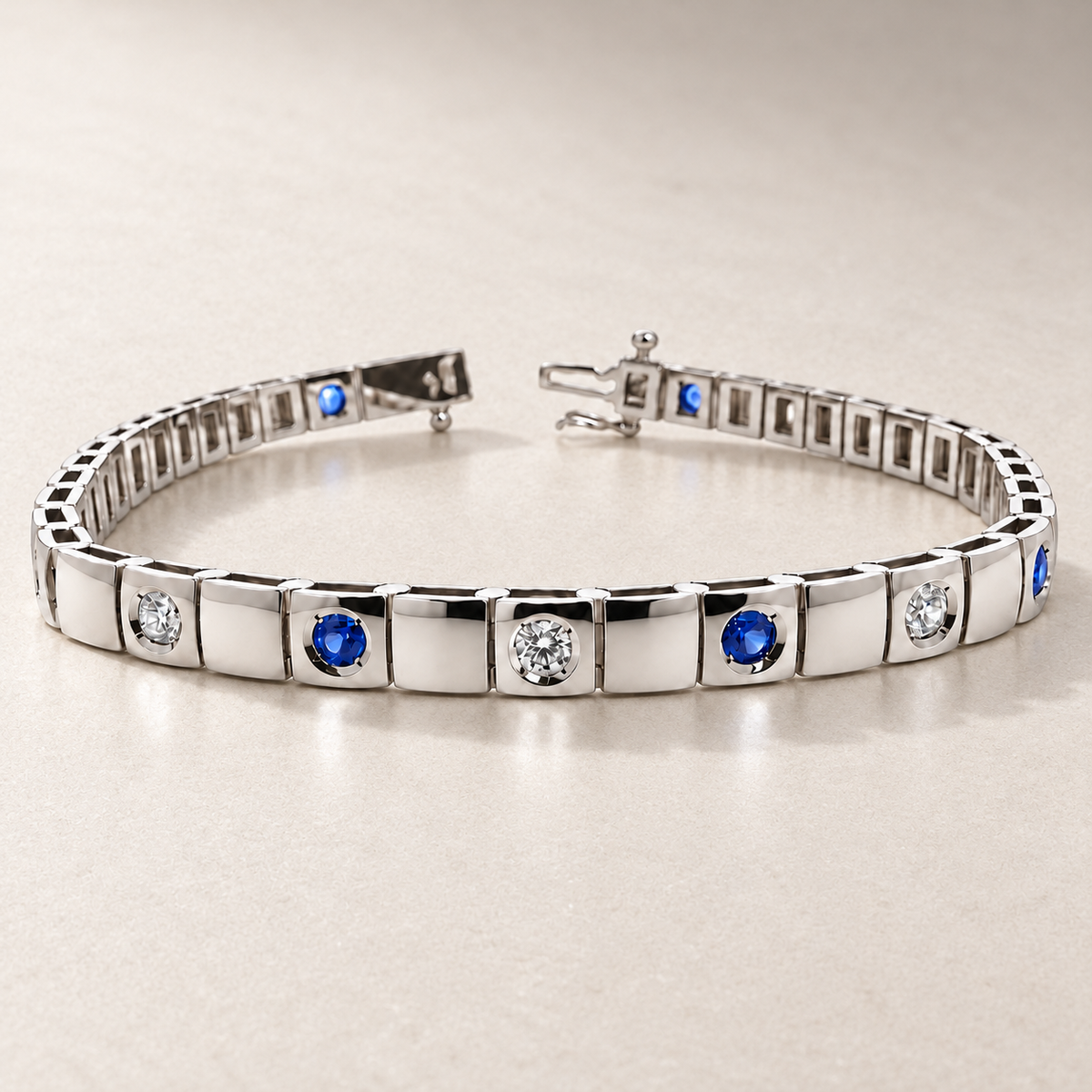 TN3-4BDS — Or blanc, diamants et saphirs bleus — White gold, diamonds and blue sapphires — rendu illustratif / illustrative rendering