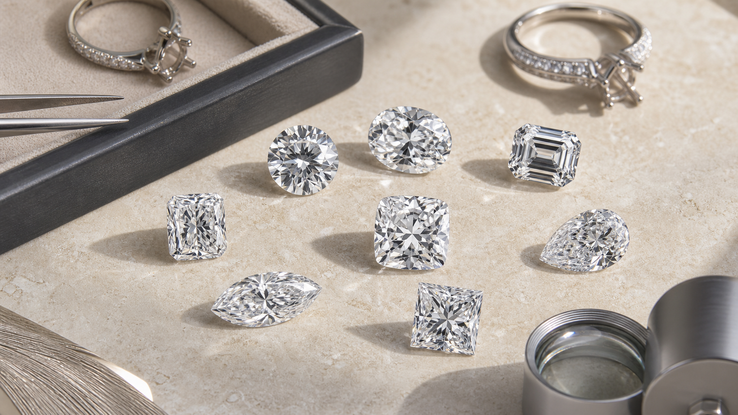 Diamond shapes comparison for engagement rings by Atelier RMR Montreal