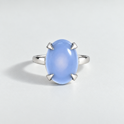 R4025 calcédoine bleue — or blanc — anneau simple