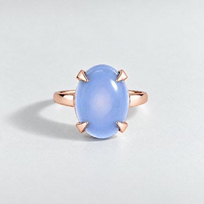 R4025 calcédoine bleue — rose — anneau simple