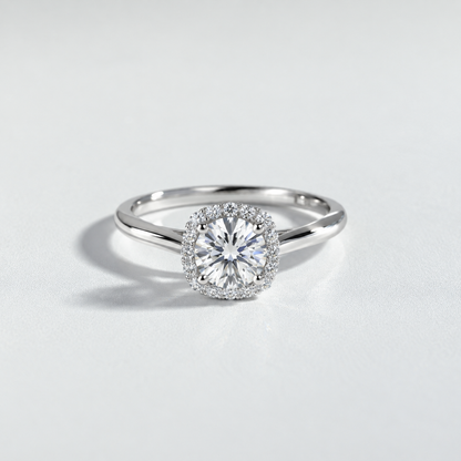 Bague halo diamant rond 1 ct — or-blanc — R4105-100