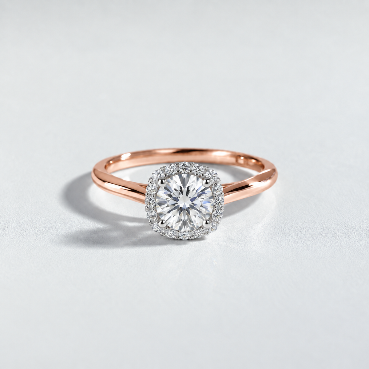 Bague halo diamant rond 1 ct — or-rose — R4105-100