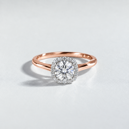 Bague halo diamant rond 1 ct — or-rose — R4105-100