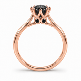 R4210 round solitaire, treated natural black diamonds, rose gold, four small accents beneath the centre
