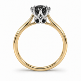 R4210 round solitaire, treated natural black diamonds, yellow and white gold, four small accents beneath the centre
