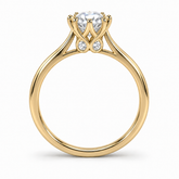 R4210 round solitaire, white diamonds, yellow gold, four small accents beneath the centre