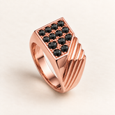 R 76 — diamants noirs traités, monture et sertissage en or rose