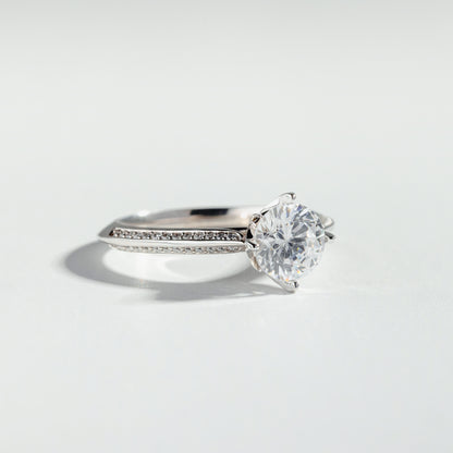 The Round Cut Knife Edge Pavé Diamond Ring