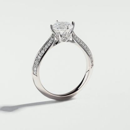 The Round Cut Knife Edge Pavé Diamond Ring