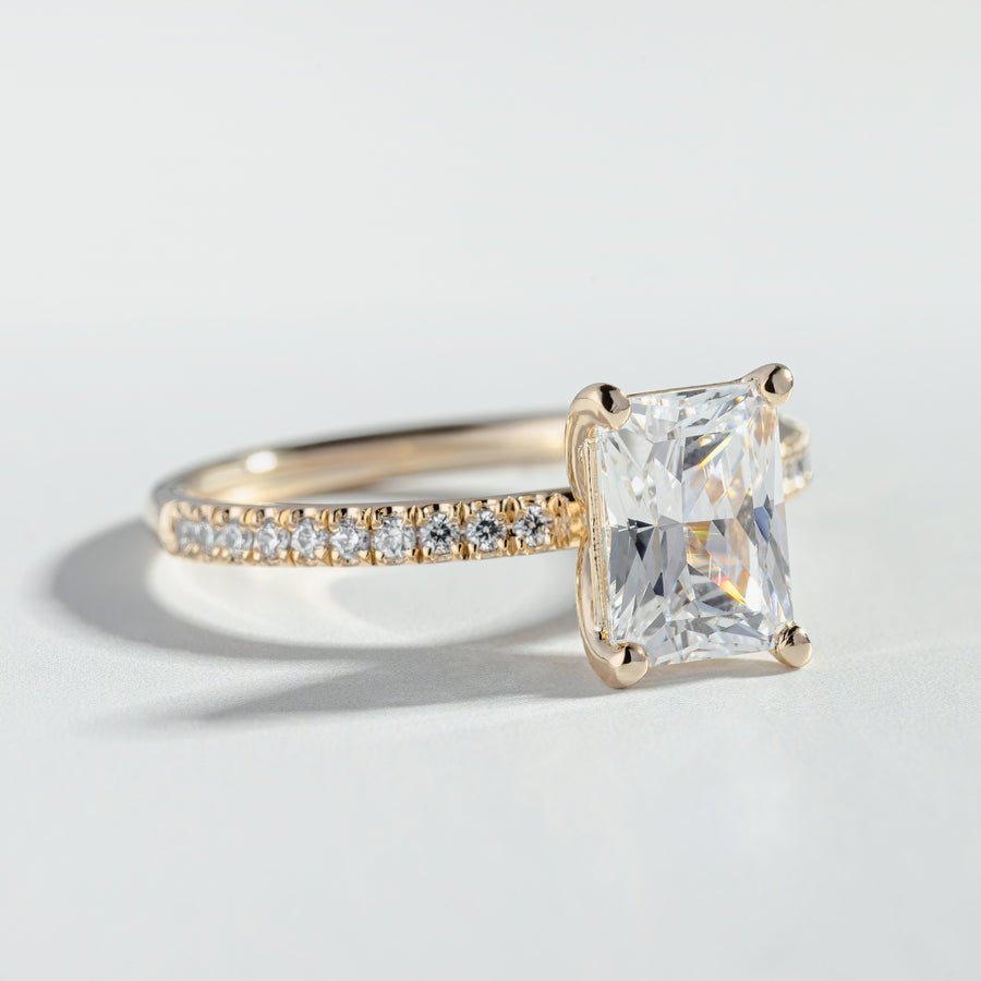 Engagement ring viewed from above to compare shape and setting balance