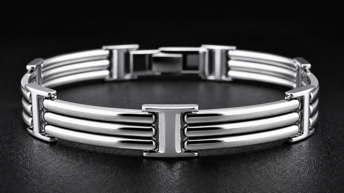 SC02 – Bracelet trois barres pour homme en or blanc et or jaune — vue détaillée 3