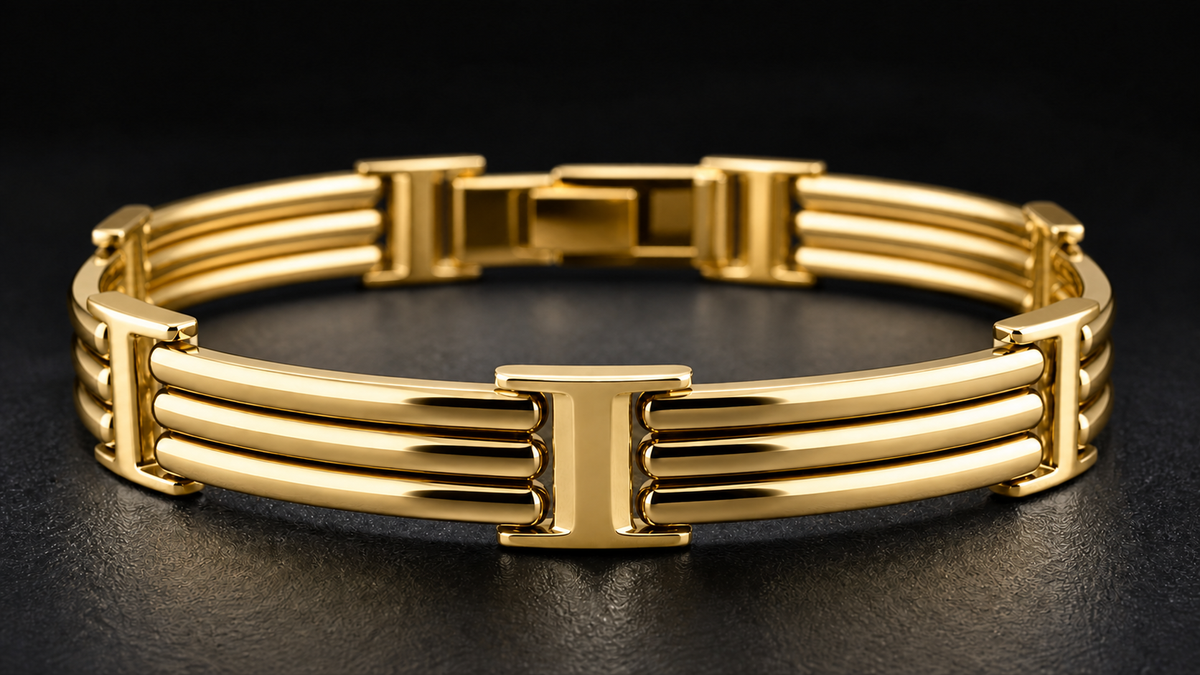 SC02 – Bracelet trois barres pour homme en or blanc et or jaune