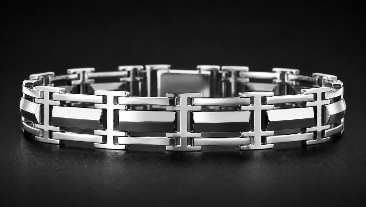 SC12 – Bracelet géométrique pour homme en or blanc et or jaune — vue détaillée 3