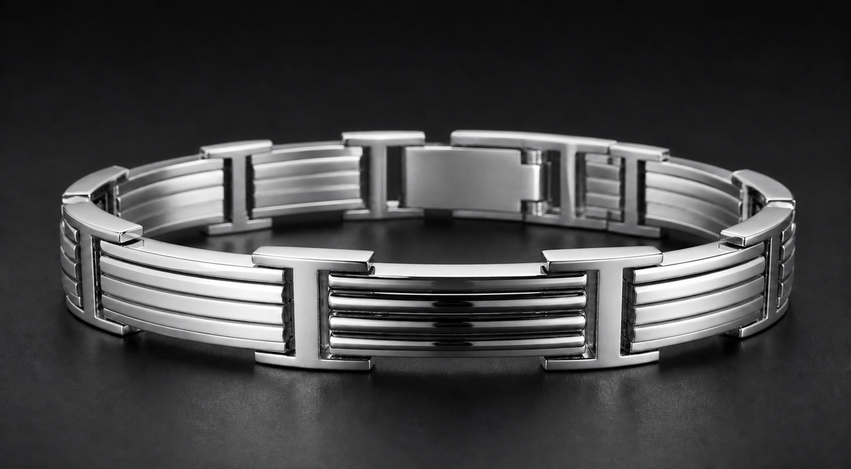 SC22 – Bracelet quatre barres pour homme en or blanc et or jaune — vue détaillée 3