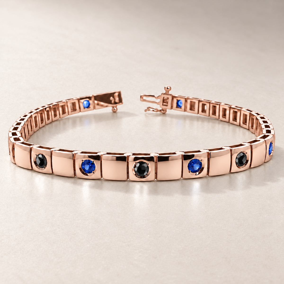TN3-4BDS — Or rose / Rose gold — Saphirs bleus et diamants noirs / Blue sapphires and black diamonds — rendu illustratif / illustrative rendering
