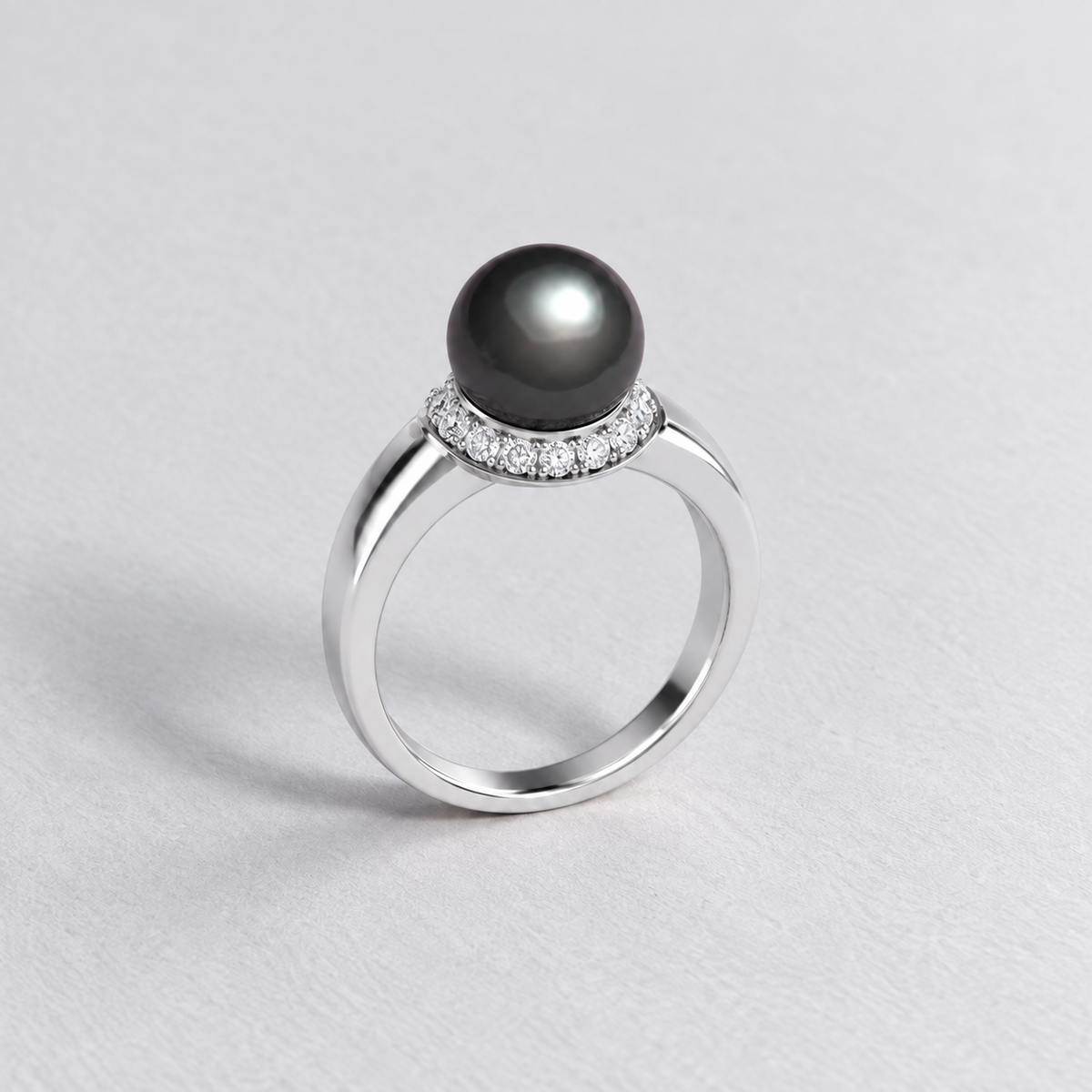 Bague en or avec perle de Tahiti et halo de diamants — vue détaillée 2