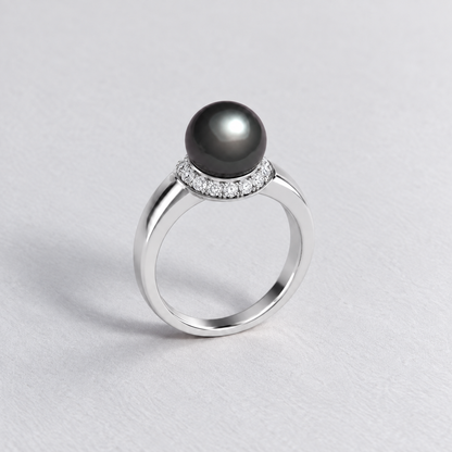 Bague en or avec perle de Tahiti et halo de diamants — vue détaillée 2