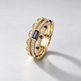R4101-R4089-R4061-1 — ensemble soudé en or jaune avec saphirs bleus et diamants blancs