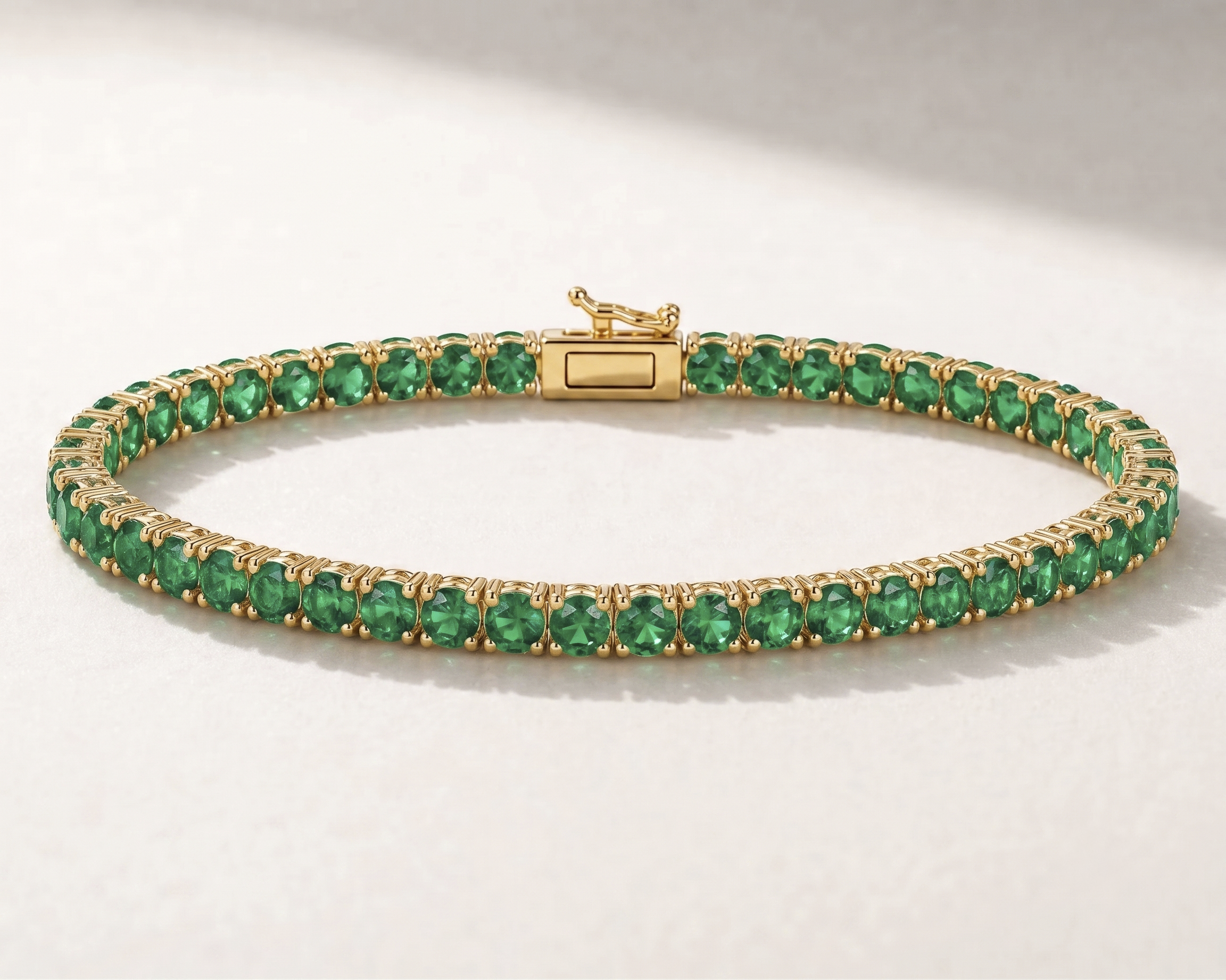 14K gold lab sapphire tennis bracelet in Emerald Green(Columbia)