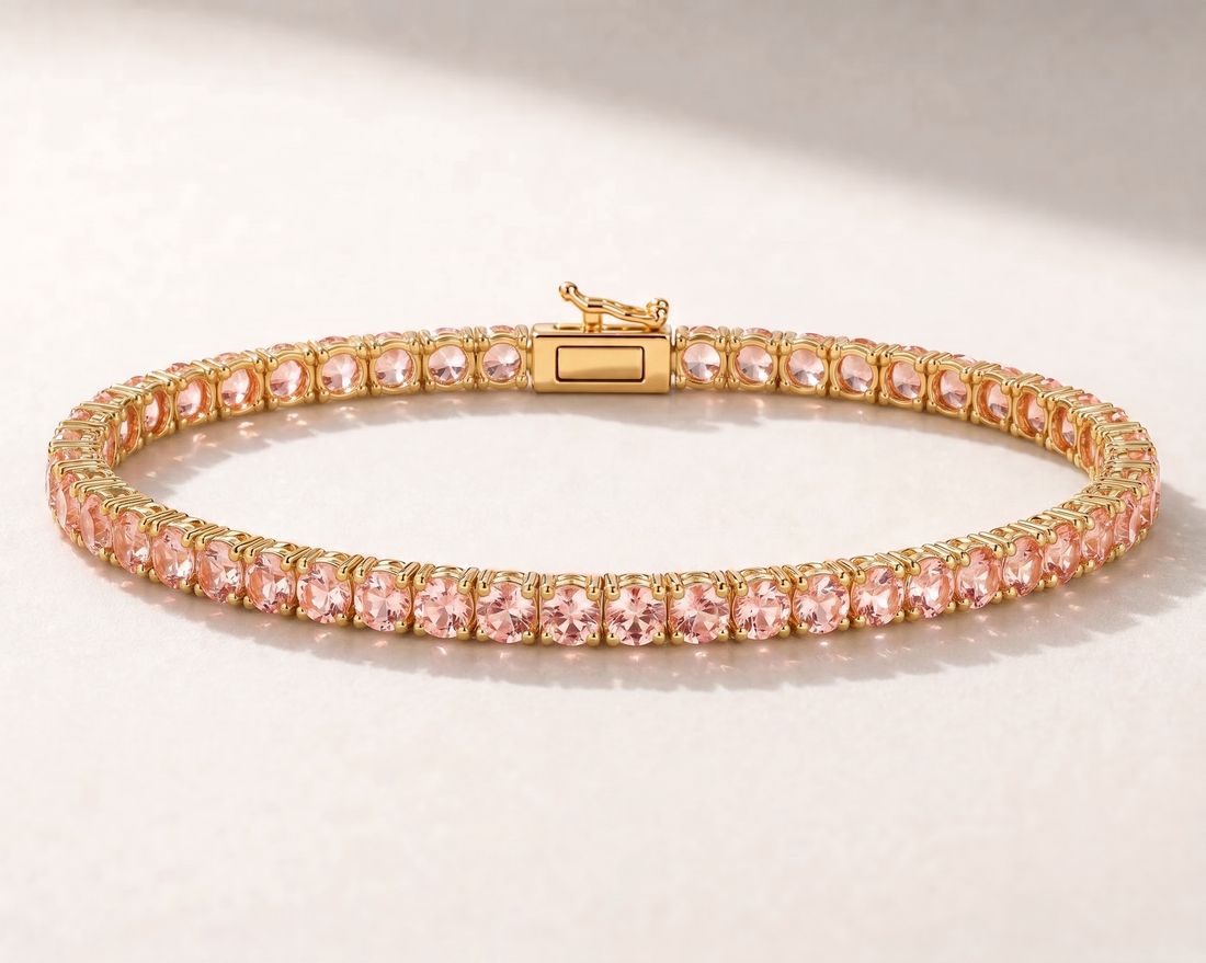 14K gold lab sapphire tennis bracelet in Pink Sapphire