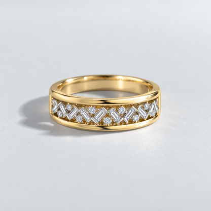 Bague à diamants baguettes et ronds en or jaune