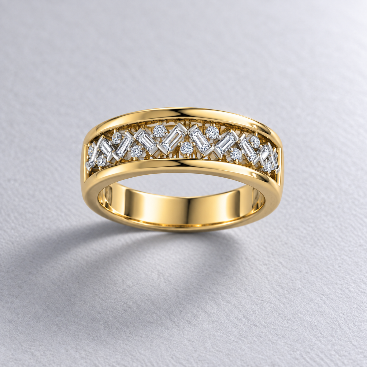 Bague en or à diamants baguettes et ronds