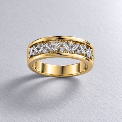 Bague en or à diamants baguettes et ronds