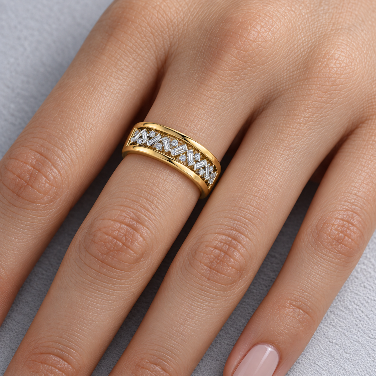 Bague en or à diamants baguettes et ronds — vue détaillée 4